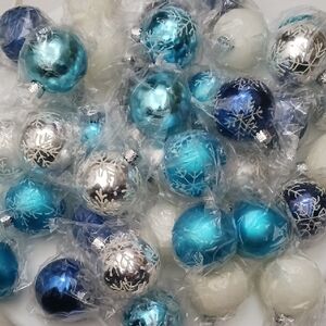 Elegant Blue & Silver Non-breakable Holiday Ornaments - Individually Wrapped